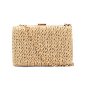LULLA COLLECTION natural Woven Raffia Box Clutch